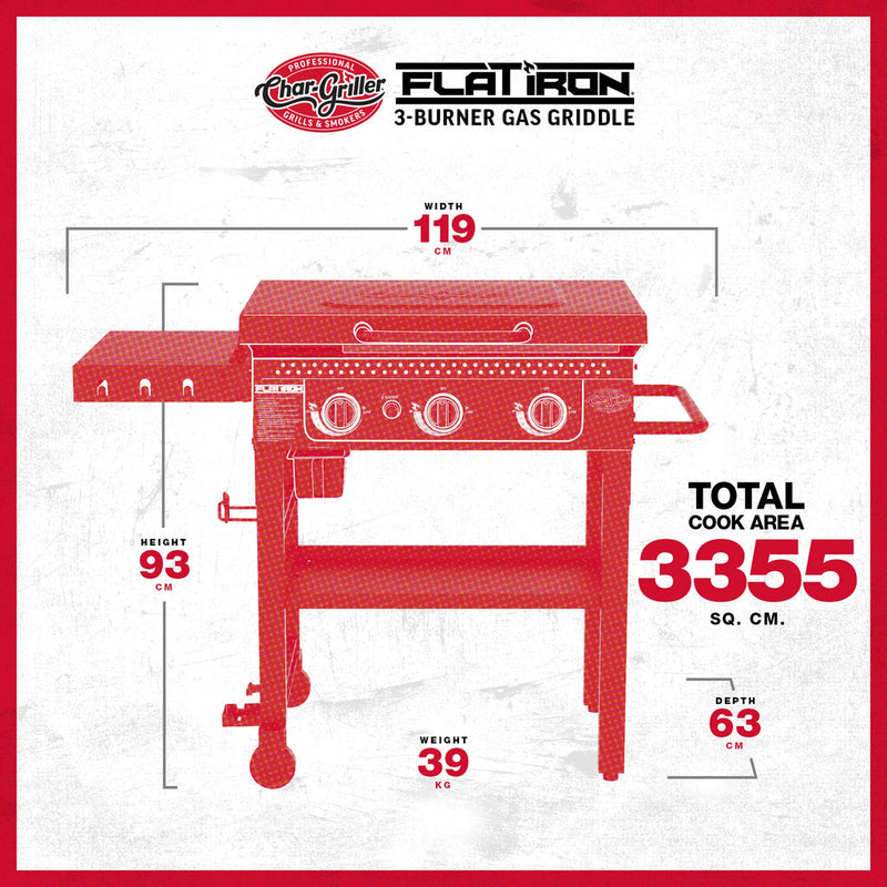 Char-Griller® 3-Burner Flat Iron™ Gas Griddle - Grillkofinn - Pizzaofnar & Grill