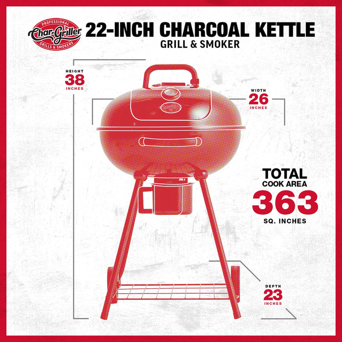 Char-Griller® 22-inch Kettle Charcoal Grill and Smoker 57 cm