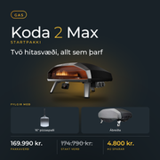 Ooni Koda 2 Max Startpakki – ofn, 16" pizzaspaði og ábreiða. Pakkaverð 169.990 kr., þú sparar 4.800 kr.