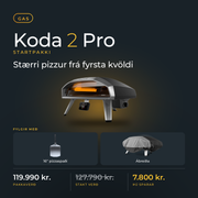 Ooni Koda 2 Pro Startpakki – ofn, 16" pizzaspaði og ábreiða. Pakkaverð 119.990 kr., þú sparar 7.800 kr.